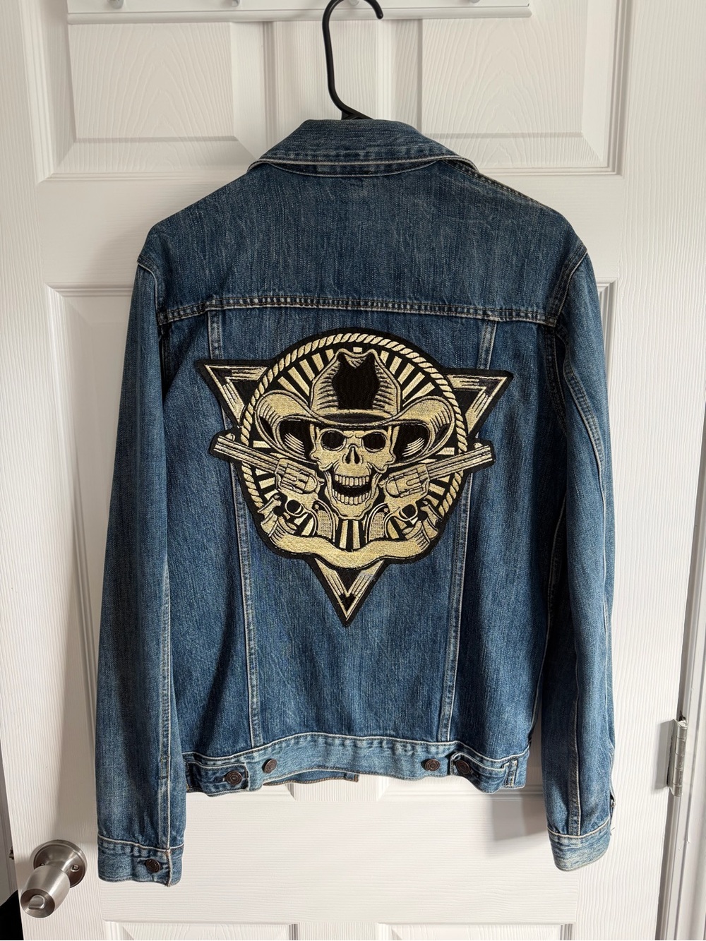 Lucky Brand Men's Blue Denim Jacket with custom back patch